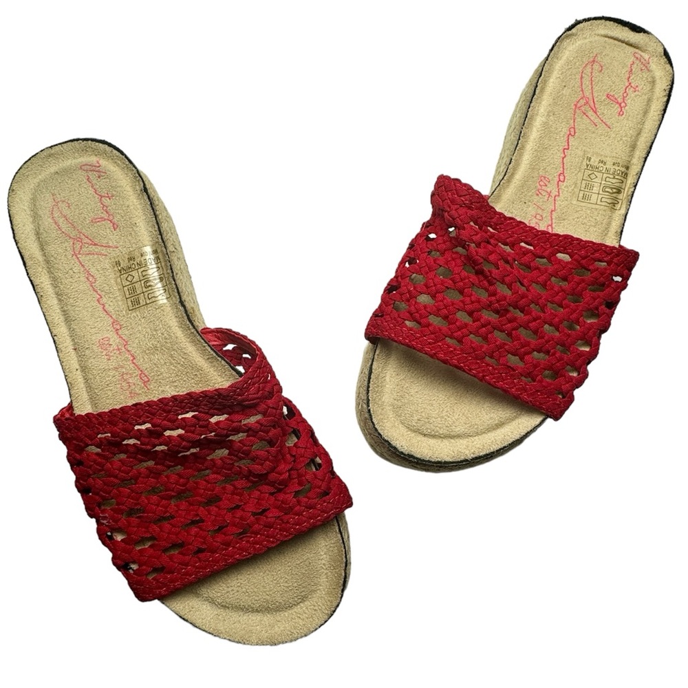 Vintage Havana Red Rope Bottom Crochet Style Espadrille Platform Sandal Size 8.5